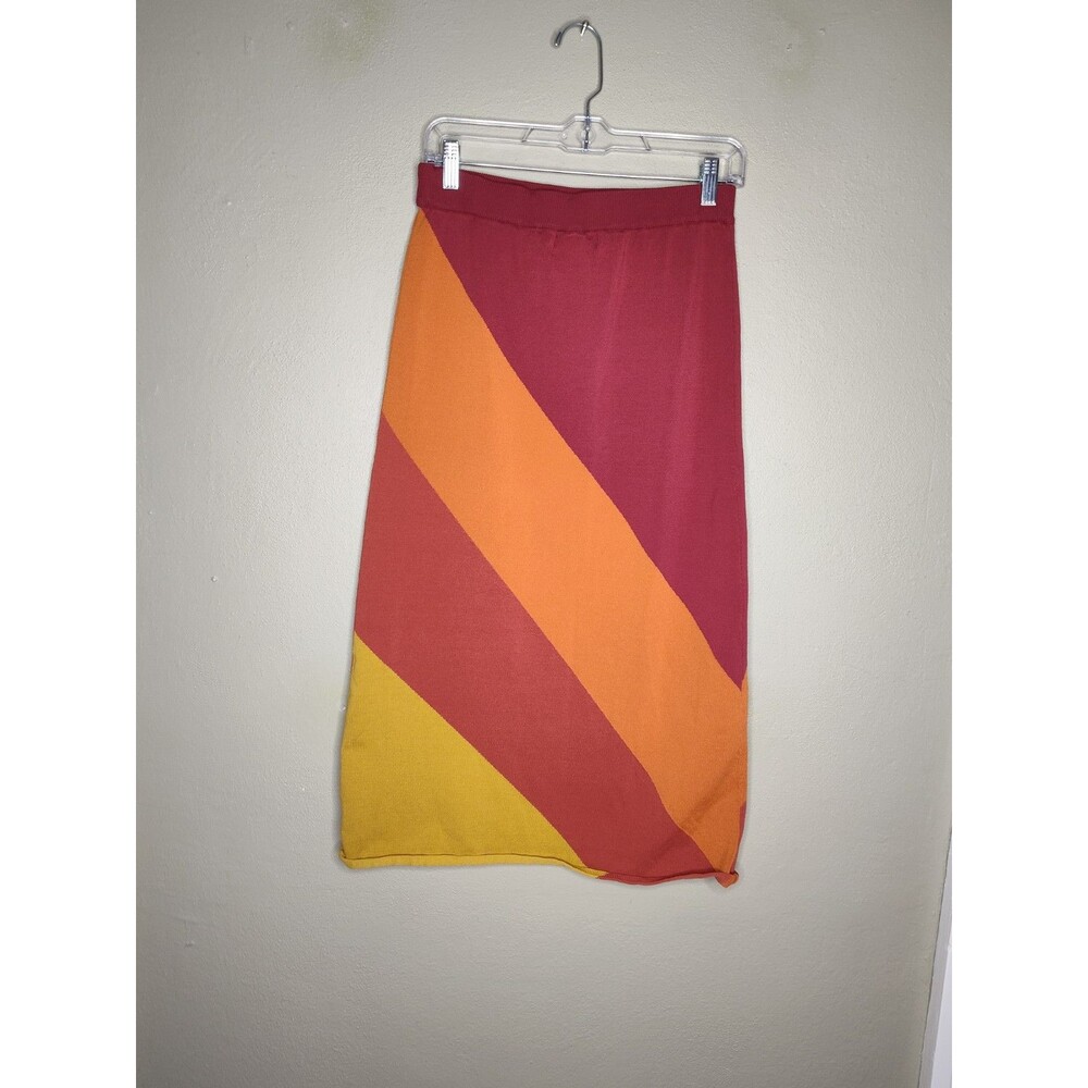 Honey Punch Women's Midi Length Skirt Size Large Colorblock Fitted Spring Break